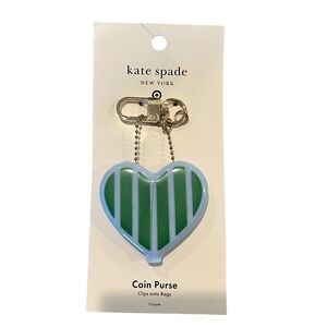 Kate Spade Target Striped Heart Coin Purse Keychain Bag Charm Green Blue
